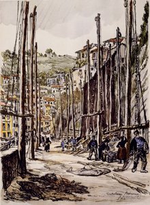 Os pescadores de tunídeos, Cudillero, Costa asturiana de David Muirhead Bone