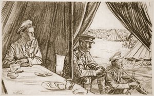 À espera dos feridos, ilustração de "The Western Front", pub. por Country Life Ltd de David Muirhead Bone