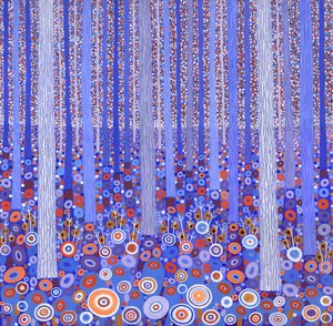Floresta Azul Laranja, 2015 (acrílico sobre tela) de David Newton