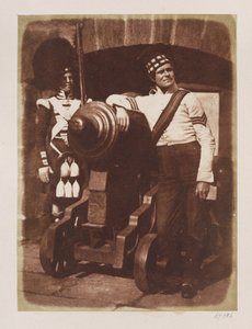 Artilheiro e Highlander, Castelo de Edimburgo (impressão em papel salgado do negativo do calotipo) de David Octavius Hill