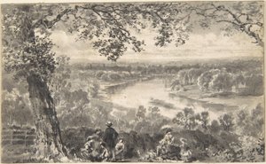 Vista do Tamisa com figuras em primeiro plano de David Octavius Hill