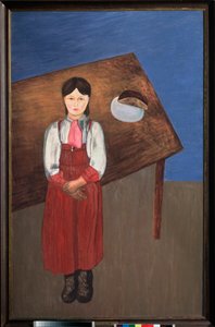 Aniska (retrato de uma menina melancólica em frente a uma mesa). Pintura de David Petrovich Sterenberg (1881-1948), óleo sobre tela