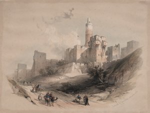 Cidadela de Jerusalém, sem os Muros, Torre de David, 1839. de David Roberts
