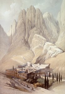 Convento de Santa Catarina com Monte Horeb, 19 de fevereiro de 1839, placa 118 do Volume III da "Terra Santa", gravada por Louis Haghe (1806-1885) pub.1849 de David Roberts