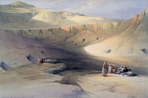 Entrada dos túmulos dos reis de Tebas - Bab-el-Malook": litografia após aguarela de David Roberts (1796-1864), artista escocês. Edifício de Arqueologia do Antigo Egito de David Roberts