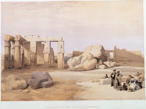 Fragmentos do grande Colossi, no Memnonium, em "The Holy Land", Londres 1849 de David Roberts