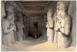 Estátuas de calcário gigante de Ramsés II, templo de Ramsés, Abu Simbel, Egito, 1836 de David Roberts