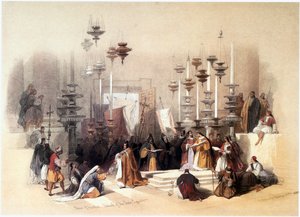Na Terra Santa: Jerusalém, Igreja do Santo Sepulcro, Pedra da Unção ... de David Roberts