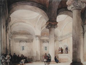 Interior de uma Mesquita, c.1835 (aguarela sobre papel) de David Roberts