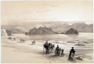 Ilha de Graia, Golfo de Akabah (Akaba ou Aqaba), desenho feito 27/02/1839 em "The Holy Land", Londres 1849 de David Roberts