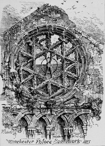 A janela circular do salão da casa de Winchester Palácio de Winchester, Southwark, 1835, 1912 de David Roberts