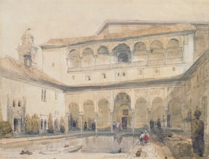 O Tribunal das Murtas, Alhambra (ou Salão das Murtas, Alhambra) 1833 (lápis e aguarela sobre papel) de David Roberts