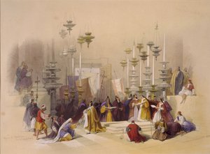 A Pedra da Unção no Santo Sepulcro, Jerusalém de David Roberts