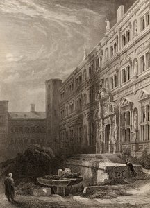 A grande corte de Heidelberg, gravada por H. Winkles, ilustração de "Os peregrinos do Reno", publicada em 1840 de David Roberts