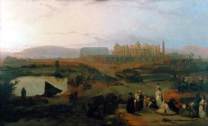 Vista das Ruínas do Templo de Karnak (óleo sobre tela) de David Roberts