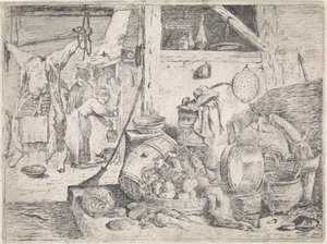 interior da cozinha de David Teniers (II) (attributed to)