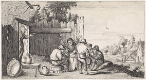 Cinco agricultores em torno de uma tonelada Cenas de gênero ao ar livre (título da série) de David Teniers (II)