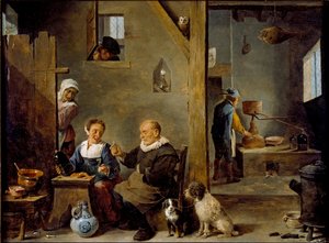 Uma Destilaria com um homem idoso comprando Gin de uma Mulher, c1640-1649