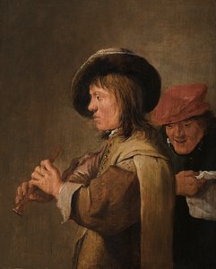 Um flautista em perfil de David Teniers the Younger