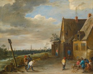 Jogo dos nove pinos com vista para Antuérpia de David Teniers the Younger