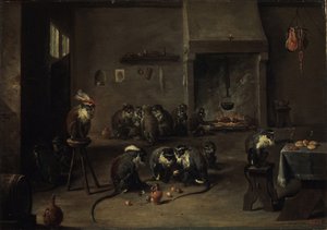 Macacos na cozinha, 1640 de David Teniers the Younger