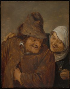 Dois camponeses com um copo de vinho de David Teniers the Younger