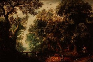 Uma caça ao veado numa floresta de David Vinckboons