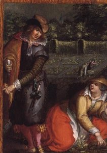 Um elegante cavalheiro e uma mulher em um jardim de David Vinckboons