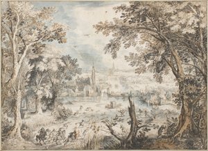 Paisagem com uma caça à lebre de David Vinckboons