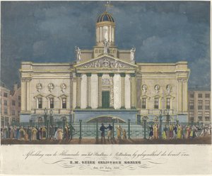 Ilustração da Iluminação da Câmara Municipal de Roterdão, por ocasião da chegada de Sua Majestade o nosso amado Rei a 3 de Julho de 1837 (título sobre o objecto) de David Welle