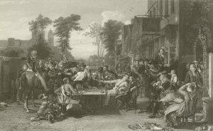 Pensionistas de Chelsea que lêem a gazeta da batalha de Waterloo