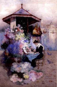 Vendedor de Flores na Riva, Veneza (aguarela sobre papel)
