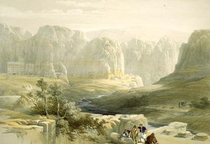 Petra olhando para o sul, em 9 de março de 1839, prato 106 do Volume III da Terra Santa, gravado por Louis Haghe (1806-85) pub. 1849 de David after Roberts