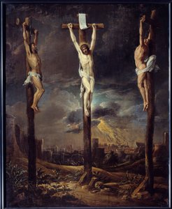 Le Calvary Painting by David Teniers I Le Vieux (1582-1649) 17th Century Sun. 0,86x0,69 m de David the Elder Teniers