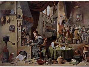 Um laboratório alquimista no século XVII - de acordo com a pintura de David Téniers, o Jovem
