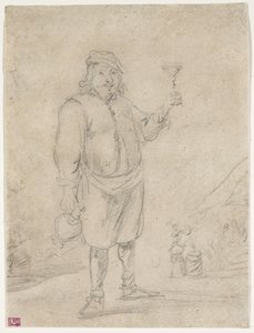 Camponês, levantando um copo de vinho, c.1644 de David Teniers the Younger