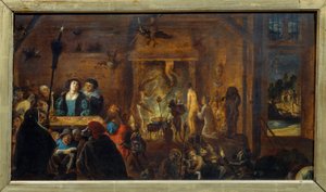 Cena de sábado. Pintura de David II Teniers chamada The Young (1610-1690) Ec. Flam. de David Teniers the Younger