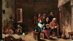 A cantar na cozinha. Pintura de David Teniers II, o Jovem (1610-1690). Óleo sobre madeira, cerca de 1633, arte flamenga. Museu do Prado, Madrid. de David Teniers the Younger