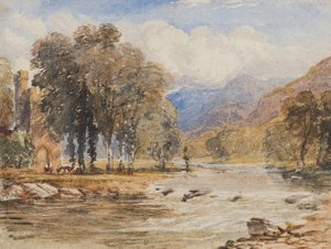 Paisagem fluvial, provavelmente Escócia (lápis e aguarela sobre papel)