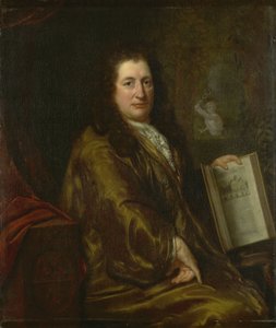 Retrato de Caspar Commelin, livreiro, editor de jornais e autor da história oficial de Amesterdão "Beschrijvinghe van Amsterdam "de 1693 de David van der Plas