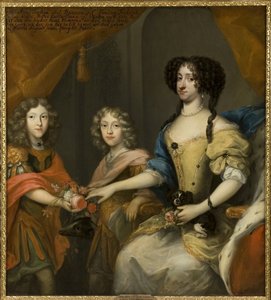 Princesa Anne Sophie da Dinamarca e seus dois filhos, John George IV da Saxônia (1668-1694) e Frederic Augustus da Saxônia (Augustus II, Rei da Polônia) (1670-1733) - Anna Sophie da Dinamarca (1647-1717), Elétrica da Saxônia com os filhos John George e Fre