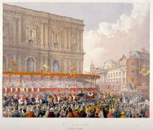 Procissão real passando pelo extremo leste da Catedral de São Paulo, Cidade de Londres, 1863