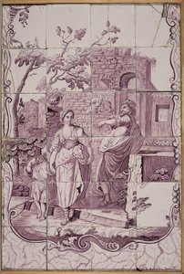 Placa de azulejos: Abraão expulsando Hagar de De Bloempot Factory