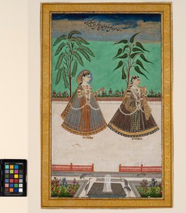 Duas mulheres do harém de Tana Shah de Golconda, c.1800 (aquarela opaca e ouro sobre papel, montada numa página de álbum)