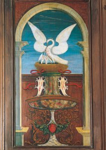 Fonte pintada pelo Defendente Ferrari (1480 ou 1485-1540), na parte posterior do coro do século XVI, Igreja de São Jerônimo, Biella. Itália