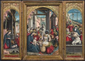 Tríptico com a Natividade ao centro, à direita a Adoração dos Magos, à esquerda a Deposição de Cristo no túmulo, 1523
