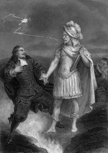 Peça Don Juan de Molière: Don Juan com a estátua do Comandante, gravura de Delannoy após desenho de G. Staal (1870)