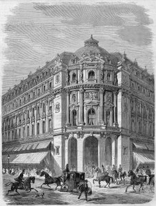 Projeto da fachada do novo teatro de Vaudeville na esquina da Boulevard des Capucines e Rue de la Chaussée-d