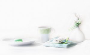 Mesa com macarons verdes frescos de Delphine Devos