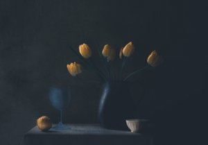 Natureza morta com tulipas amarelas melancólicas